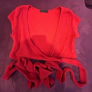 Red Ribbed Wrap Top
